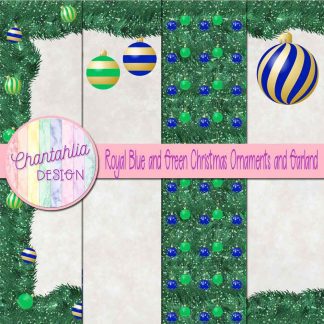 Free royal blue and green Christmas ornaments and garland digital papers