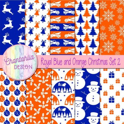 Free royal blue and orange Christmas digital papers