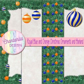 Free royal blue and orange Christmas ornaments and garland digital papers