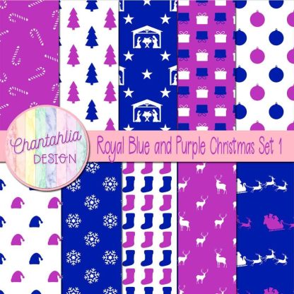 Free royal blue and purple Christmas digital papers set 1
