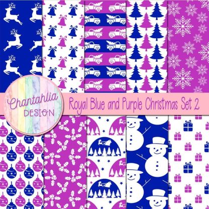 Free royal blue and purple Christmas digital papers