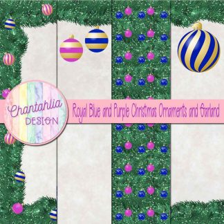 Free royal blue and purple Christmas ornaments and garland digital papers