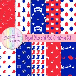 Free royal blue and red Christmas digital papers set 1