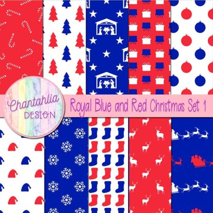 Free royal blue and red Christmas digital papers set 1