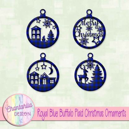 Free royal blue buffalo plaid Christmas ornaments