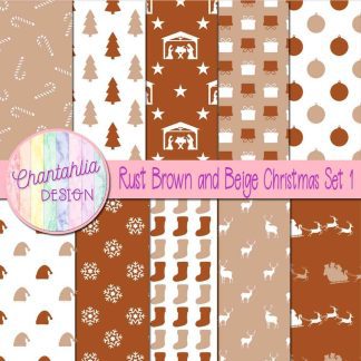 Free rust brown and beige Christmas digital papers set 1