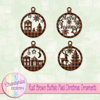 Free rust brown buffalo plaid Christmas ornaments
