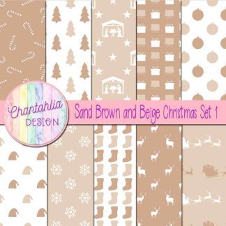 Free sand brown and beige Christmas digital papers set 1