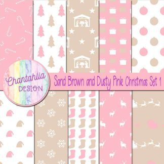 Free sand brown and dusty pink Christmas digital papers set 1