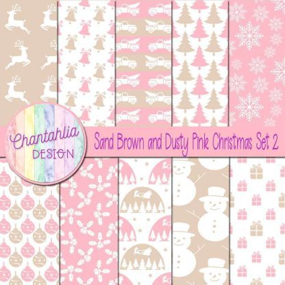 Free sand brown and dusty pink Christmas digital papers