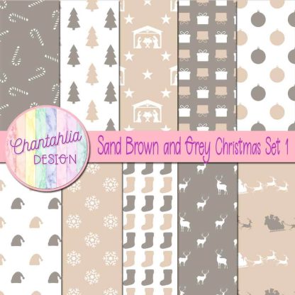 Free sand brown and grey Christmas digital papers set 1