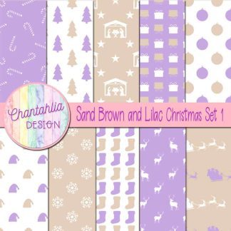 Free sand brown and lilac Christmas digital papers set 1