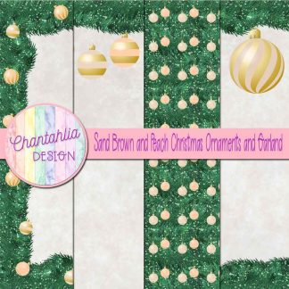 Free sand brown and peach Christmas ornaments and garland digital papers