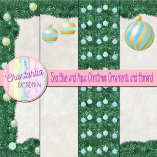 Free sea blue and aqua Christmas ornaments and garland digital papers