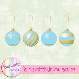 Free sea blue and gold Christmas ornaments