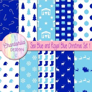 Free sea blue and royal blue Christmas digital papers set 1