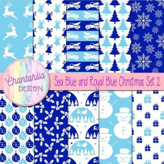 Free sea blue and royal blue Christmas digital papers