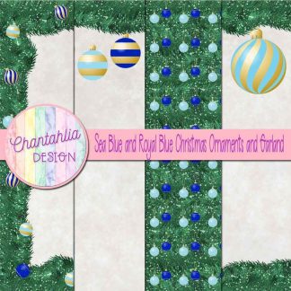 Free sea blue and royal blue Christmas ornaments and garland digital papers