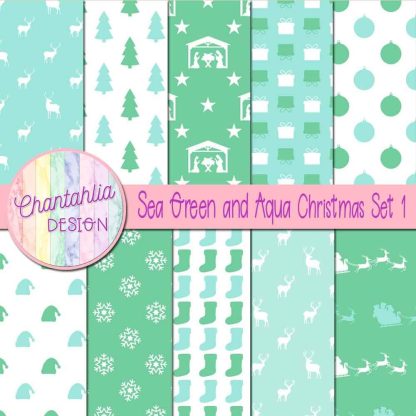 Free sea green and aqua Christmas digital papers set 1