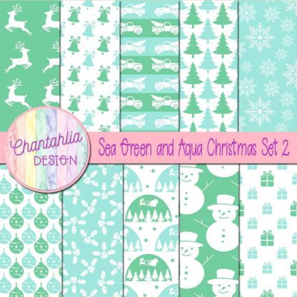 Free sea green and aqua Christmas digital papers