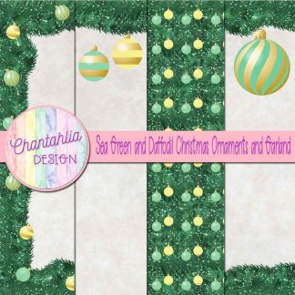 Free sea green and daffodil Christmas ornaments and garland digital papers