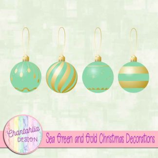 Free sea green and gold Christmas ornaments
