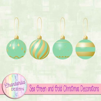 Free sea green and gold Christmas ornaments