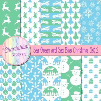 Free sea green and sea blue Christmas digital papers