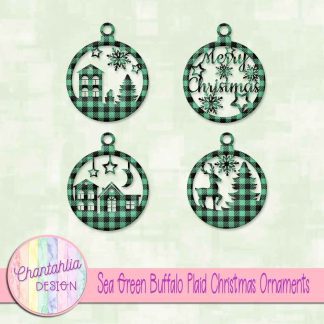 Free sea green buffalo plaid Christmas ornaments