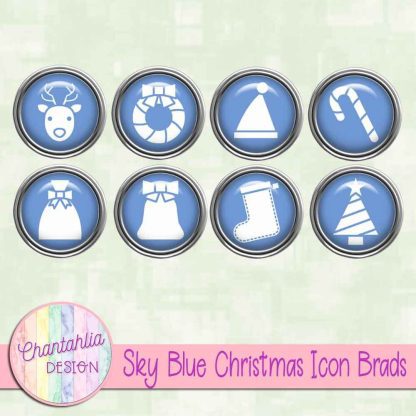 Free sky blue Christmas icon brads