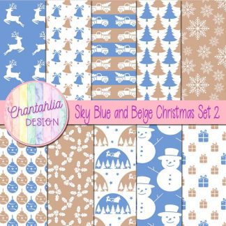 Free sky blue and beige Christmas digital papers