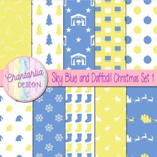 Free sky blue and daffodil Christmas digital papers set 1