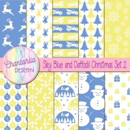 Free sky blue and daffodil Christmas digital papers