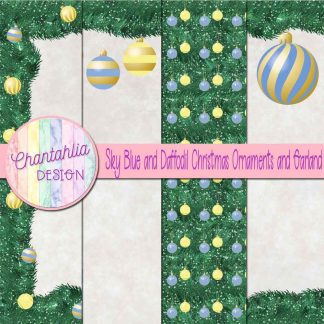 Free sky blue and daffodil Christmas ornaments and garland digital papers