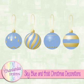 Free sky blue and gold Christmas ornaments