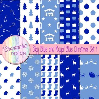 Free sky blue and royal blue Christmas digital papers set 1