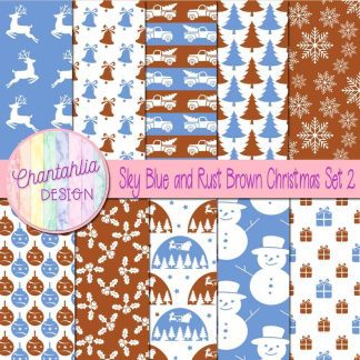 Free sky blue and rust brown Christmas digital papers