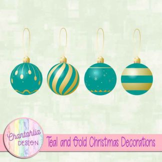 Free teal and gold Christmas ornaments