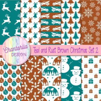 Free teal and rust brown Christmas digital papers
