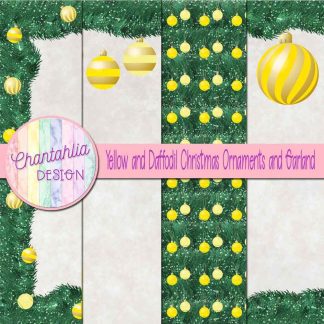 Free yellow and daffodil Christmas ornaments and garland digital papers