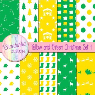 Free yellow and green Christmas digital papers set 1