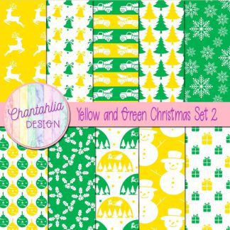 Free yellow and green Christmas digital papers