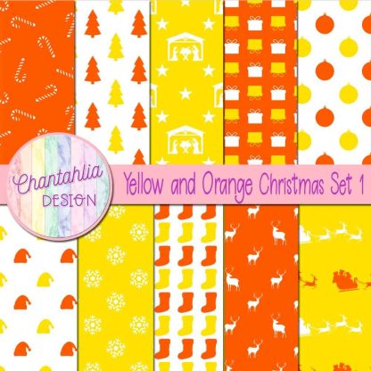 Free yellow and orange Christmas digital papers set 1