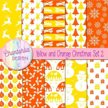 Free yellow and orange Christmas digital papers