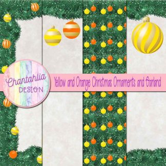 Free yellow and orange Christmas ornaments and garland digital papers