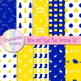 Free yellow and royal blue Christmas digital papers set 1