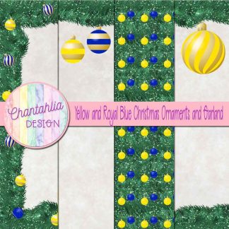 Free yellow and royal blue Christmas ornaments and garland digital papers