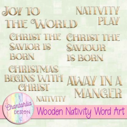 Free word art in a Wooden Nativity theme
