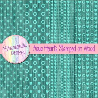 Free aqua hearts stamped on wood digital papers