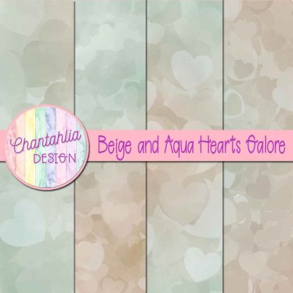 Free beige and aqua hearts galore digital papers